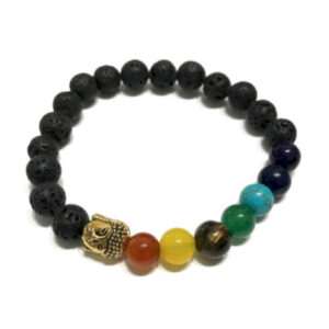 Lava Bead with chakra beads and Buddha Head Charm