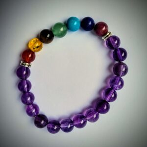 Amethyst and Seven Chakra Bead Bracelet 8mm Wexford (1)