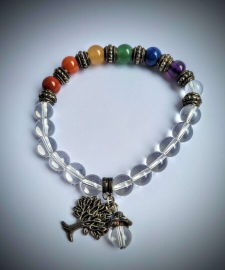 Clear Quartz Crystal Bracelet With Chakra Beads and Tree of Life Charm 8mm Wexford (1)