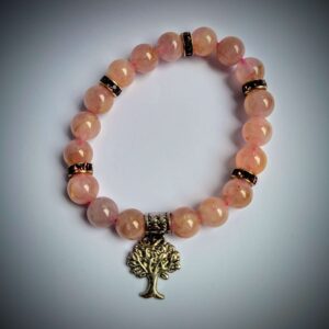 Flower Agate Crystal Bracelet with Rhinestone Beads and Tree of Life Charm8mm Wexford (1)