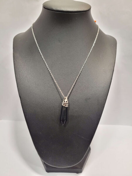 Black Obsidian Pointer Silver Top Pendant & Chain Wexford (1)