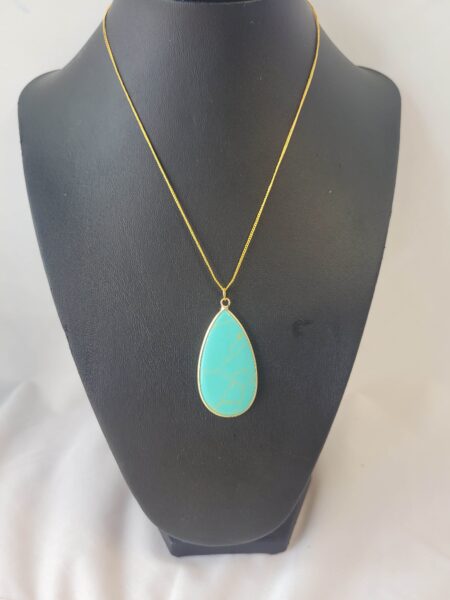 Turquoise Tear Drop Gold-tone Pendant & Chain Wexford (1)