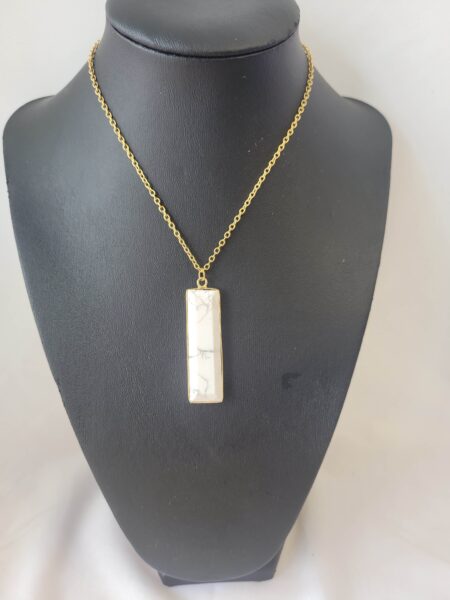 White Howlite Rectangular Gold-tone Pendant & Chain Wexford (1)